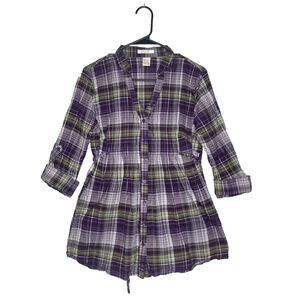 Zoe D Plaid Tunic M Purple Green 100% Cotton Y2K Grunge Emo Indie Style